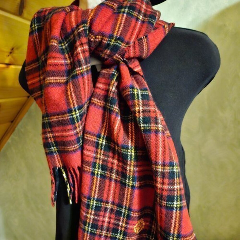 Ralph Lauren 100% Wool Scarf Red Plaid